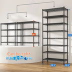 Dimension diagram: 8 tier rack 23.3 in wide, 13.5 in deep, 72 in high, splitting into two racks about 36 in tall