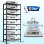 Capacity graphic: 150 lb on each of the 8 tiers for a 1,200 lb total load bearing capacity