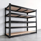 Black 5-tier heavy duty garage shelving unit, 48.2 x 24 x 72 in, white background