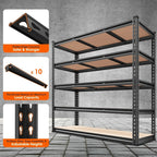 Garage shelving unit with 10 steel support beams and boltless slots, front view