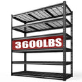 Black 6 tier heavy duty garage shelving unit on a white background with a 3,600 lb capacity badge across the front