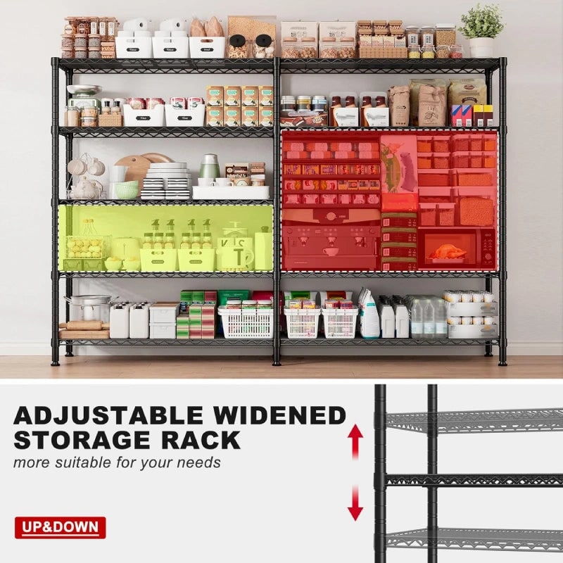 Detail graphic: shelves raised and lowered along the poles to change the gap height