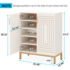 Dimension diagram: 31.49 x 14.96 x 37.4 in, shelf gaps 5.51 to 5.7 in, open door view