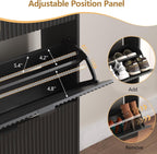 Detail graphic: the adjustable position panel inside the flip drawer, with mounting positions marked and shown being added and removed