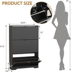 Dimension diagram: fluted shoe cabinet 30.91 in wide, 9.4 in deep and 47.8 in high, with a 14 in drawer opening shown against a 65 in figure