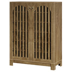 Wood color 6 tier shoe cabinet on a white background