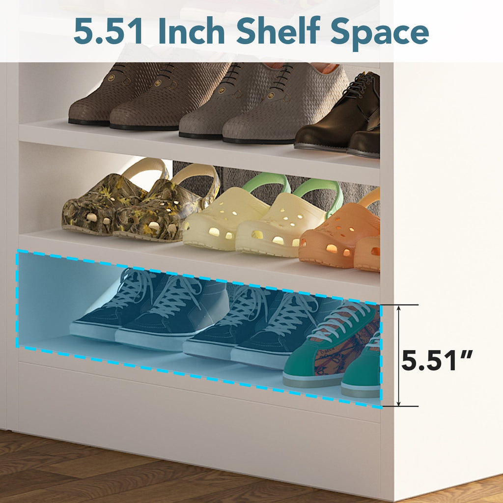 5.51 inch shelf space detail with shoes standing upright