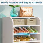 Top surface styled with vase and bag above sneaker tiers