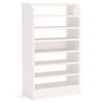 Empty white 8 tier shoe rack on a white background
