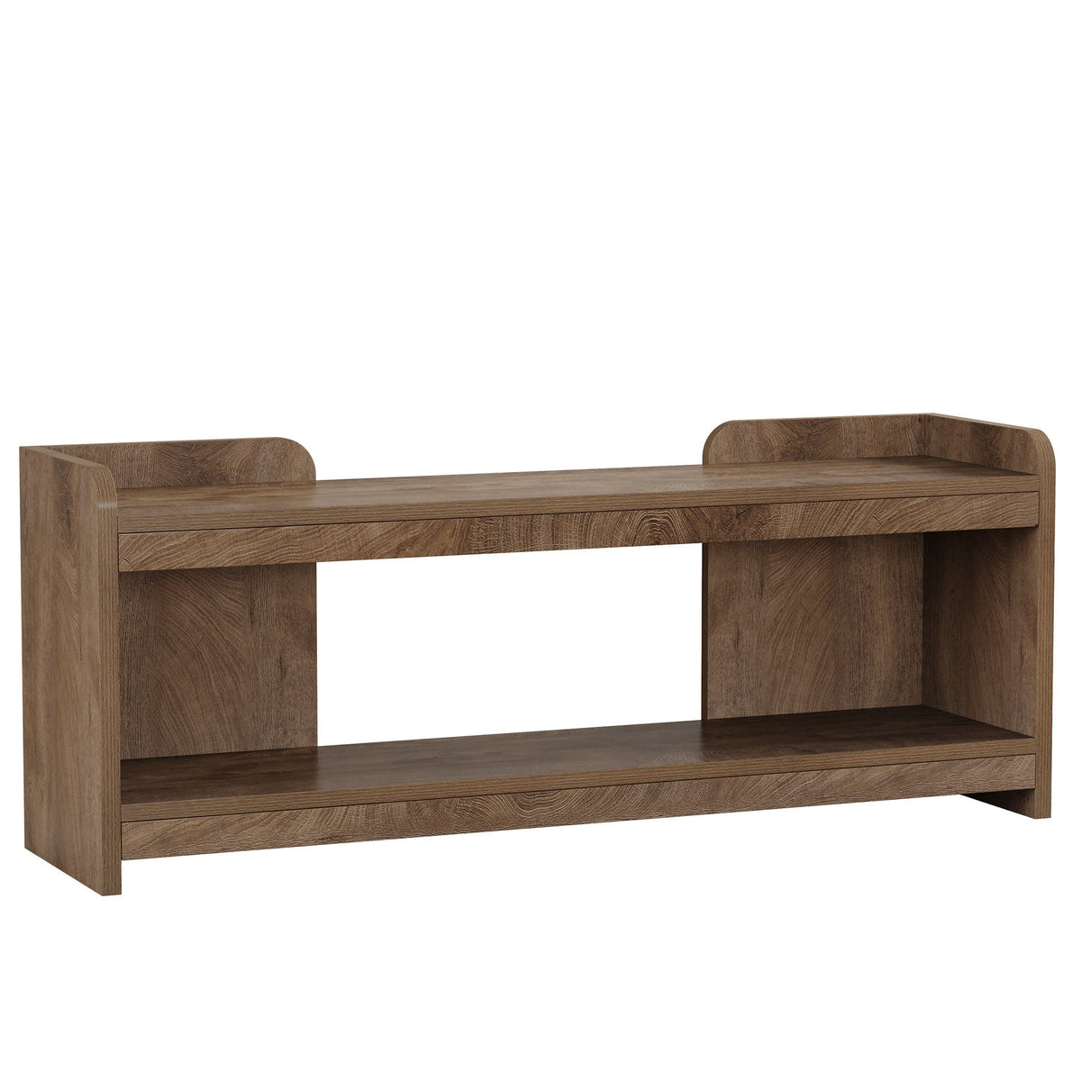 Rustic wood 63 inch TV stand on a white background