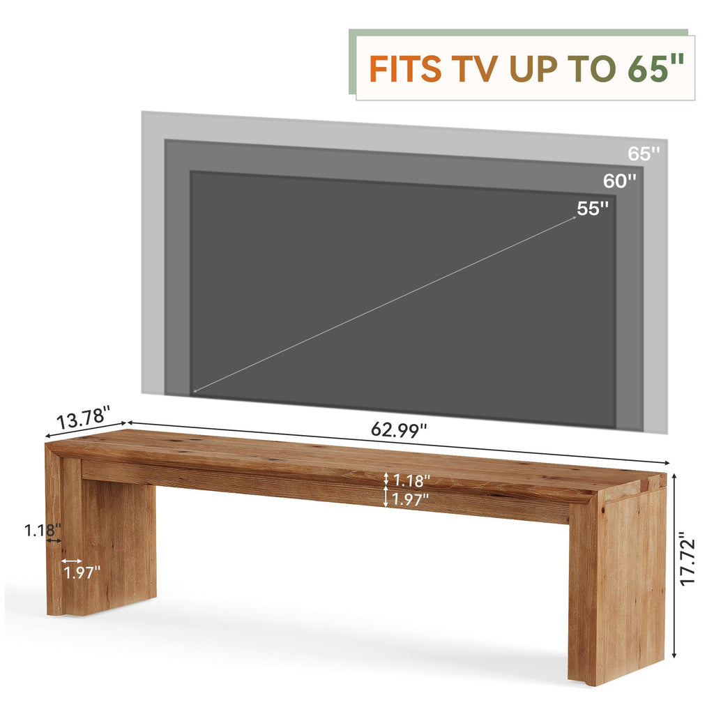Fits TVs up to 65 inch diagram: 62.99 x 13.78 x 17.72 in with 1.18 in top