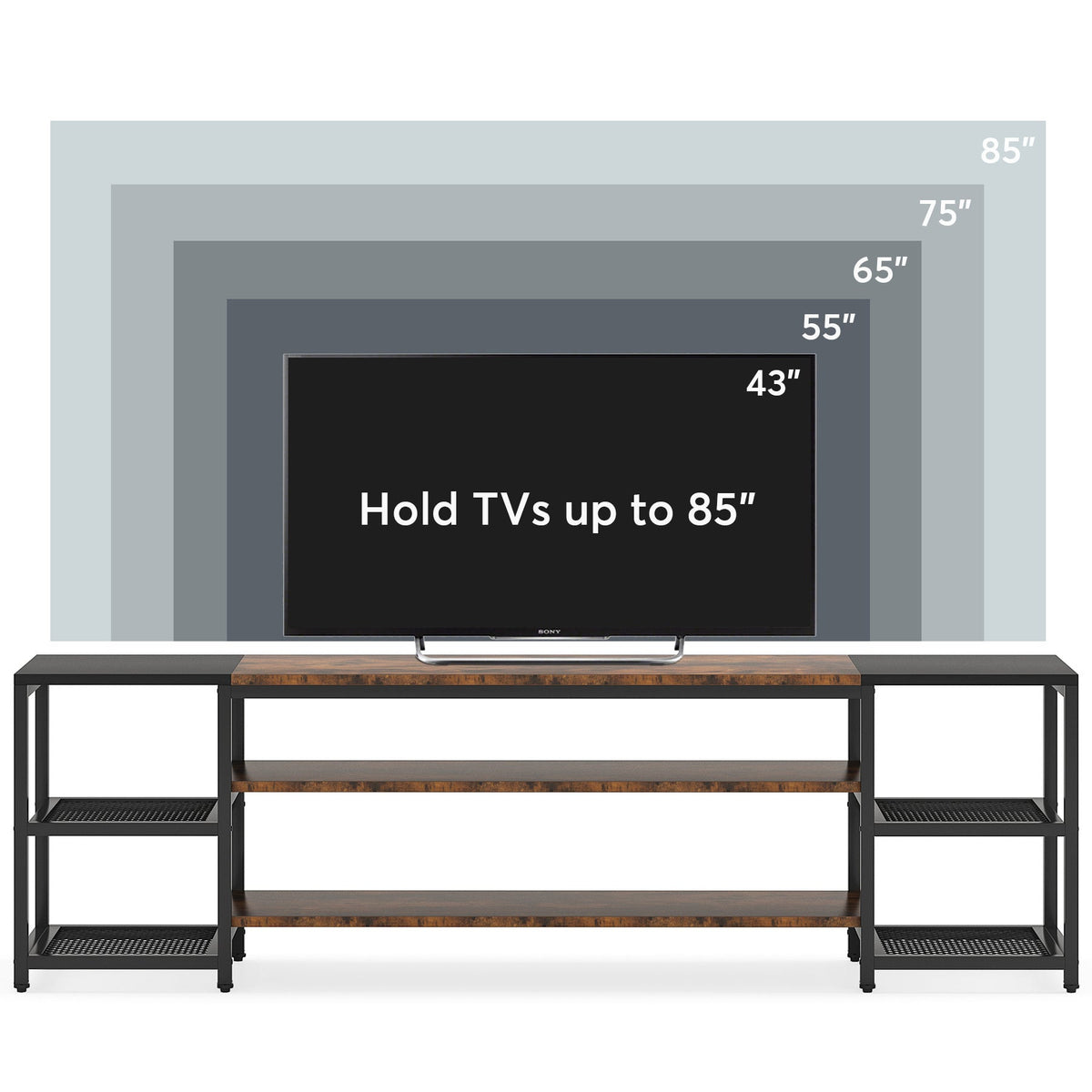 TV size diagram showing the stand rated for TVs up to 85 inches