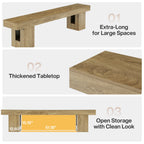 Feature composite: extra-long top for large spaces, thickened tabletop, open storage with clean look