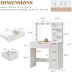 Dimension diagram: 36.2 x 15.7 x 53.7 in, drawer sizes, charging strip with 2 outlets USB and Type-C