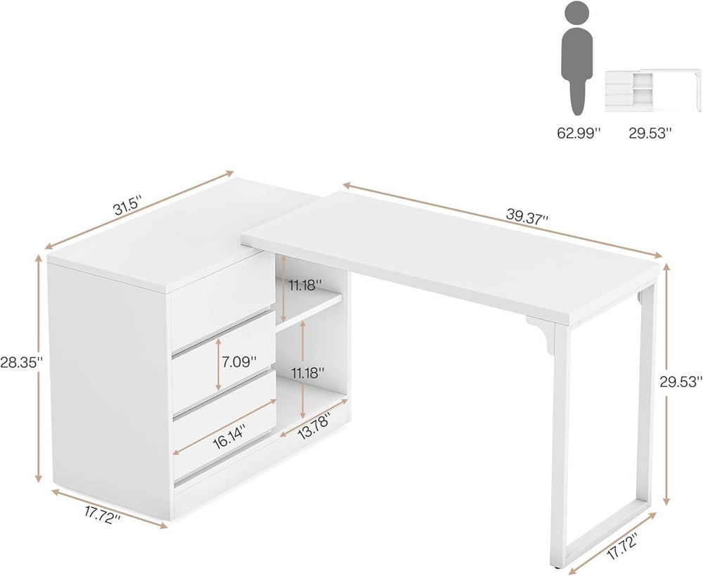 Dimension diagram: 39.37 x 17.72 x 29.53 in, 31.5 in overlapped layout, drawer sizes