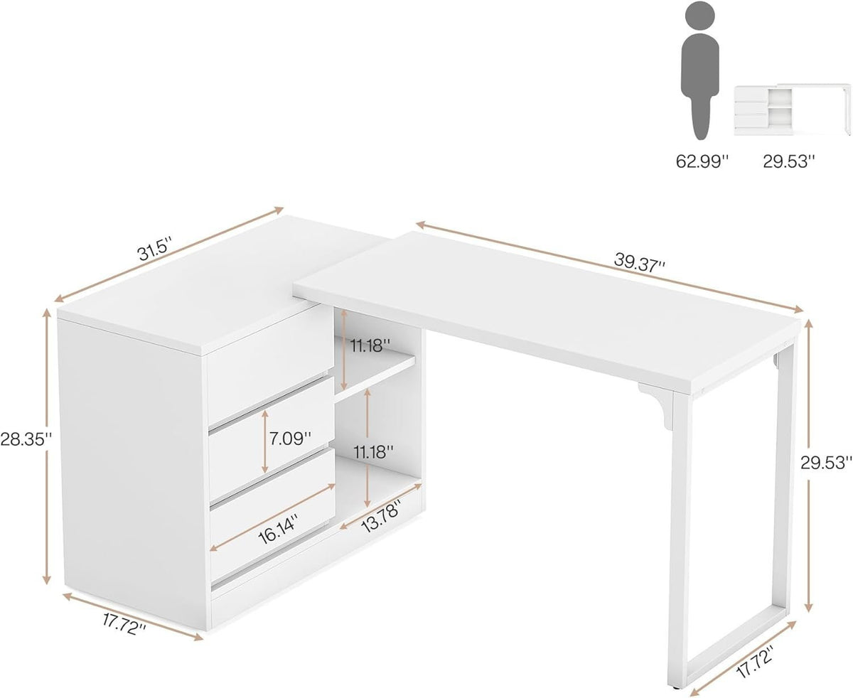 Dimension diagram: 39.37 x 17.72 x 29.53 in, 31.5 in overlapped layout, drawer sizes