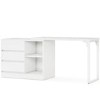 White vanity table and separate three drawer cabinet on a plain background