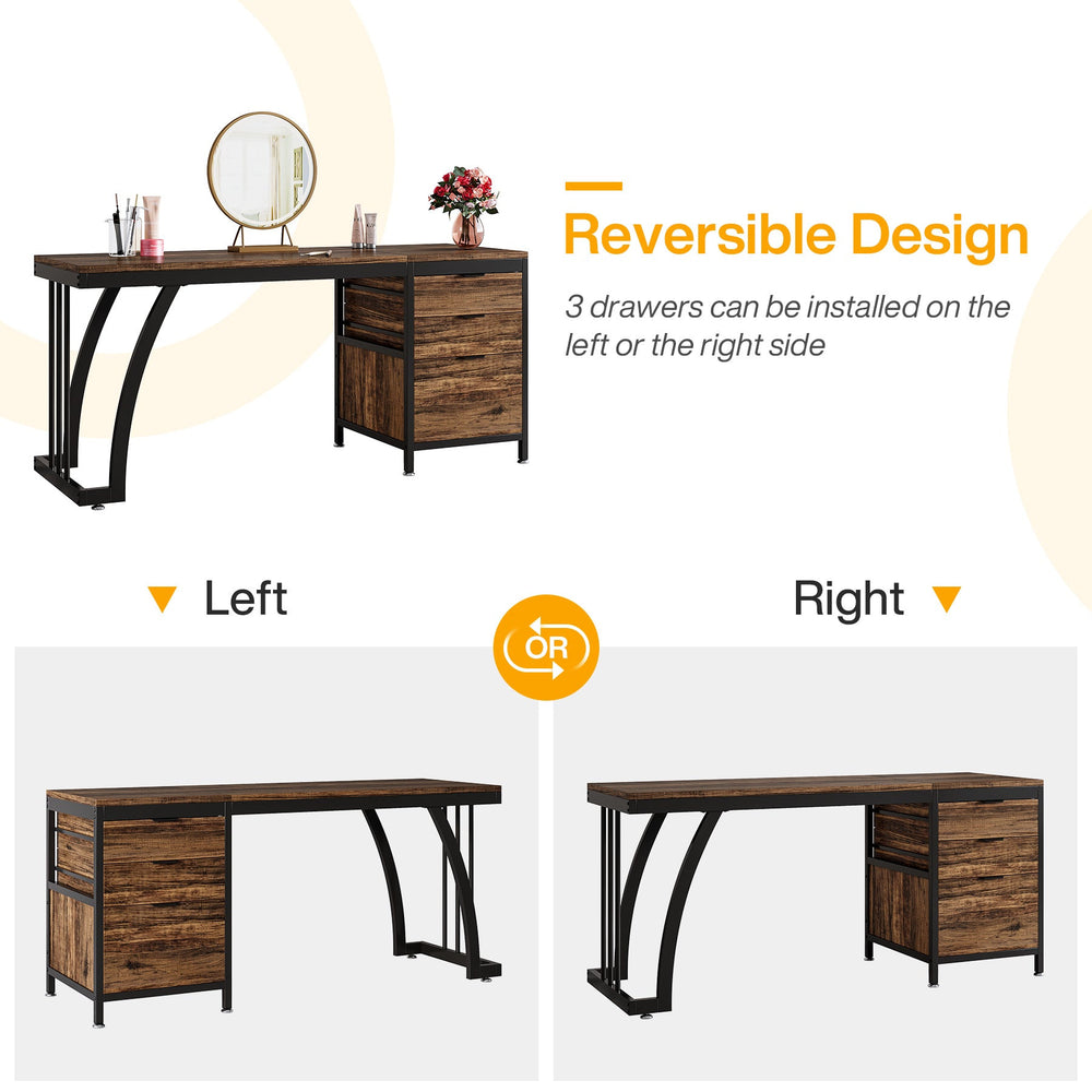 Reversible design showing the drawer bank mounted on the left or the right