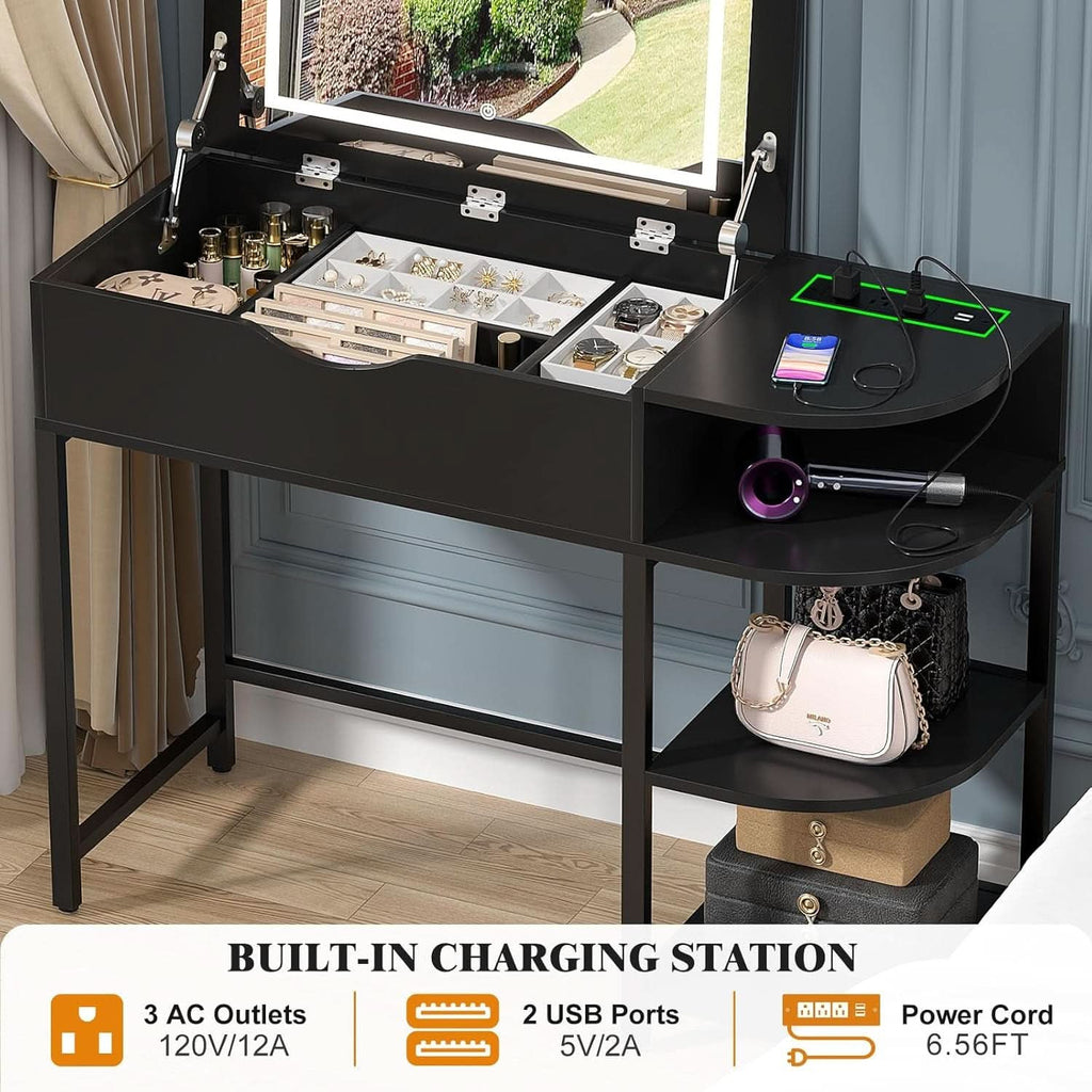 Built in charging station with 3 AC outlets, 2 USB ports and a 6.56 foot cord