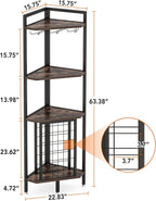 4 Tier Corner Wine Rack with Glass Holder, dimensions diagram