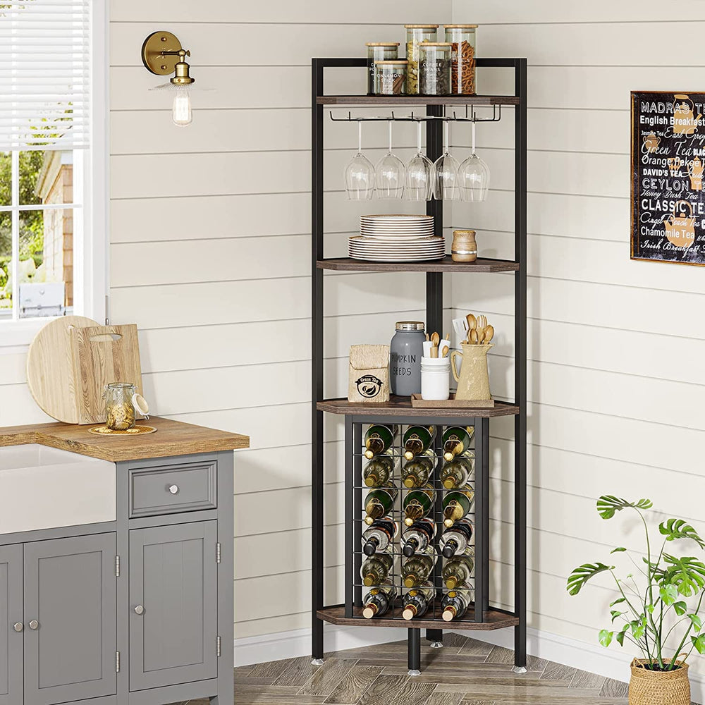 4 Tier Corner Wine Rack with Glass Holder, view 2