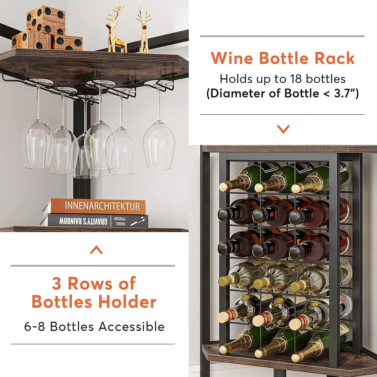 4 Tier Corner Wine Rack with Glass Holder, view 3