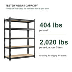 Capacity graphic: 404 lb per shelf, 2,020 lb per unit