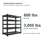 Capacity graphic: 600 lb per shelf, 3,000 lb per unit