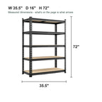 Dimension diagram: 35.5 in W x 16 in D x 72 in H