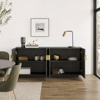 Sloane sideboard with doors open showing eight interior compartments and adjustable shelves