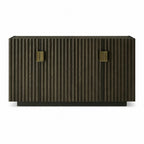 Stowena Sloane 59 inch fluted sideboard in Grey Oak with brushed brass handles, front view on white background